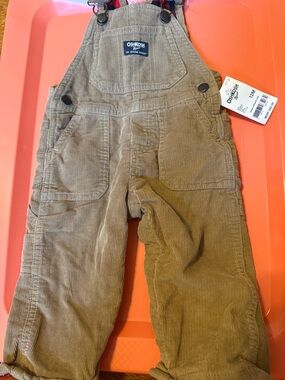 OshKosh B'gosh Tan Corduroy Overalls with Plaid Straps